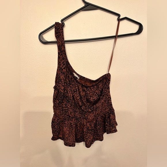 Urban Outfitters Tops - Urban Outfitters Cropped One Shoulder Brown and Black Blouse Small